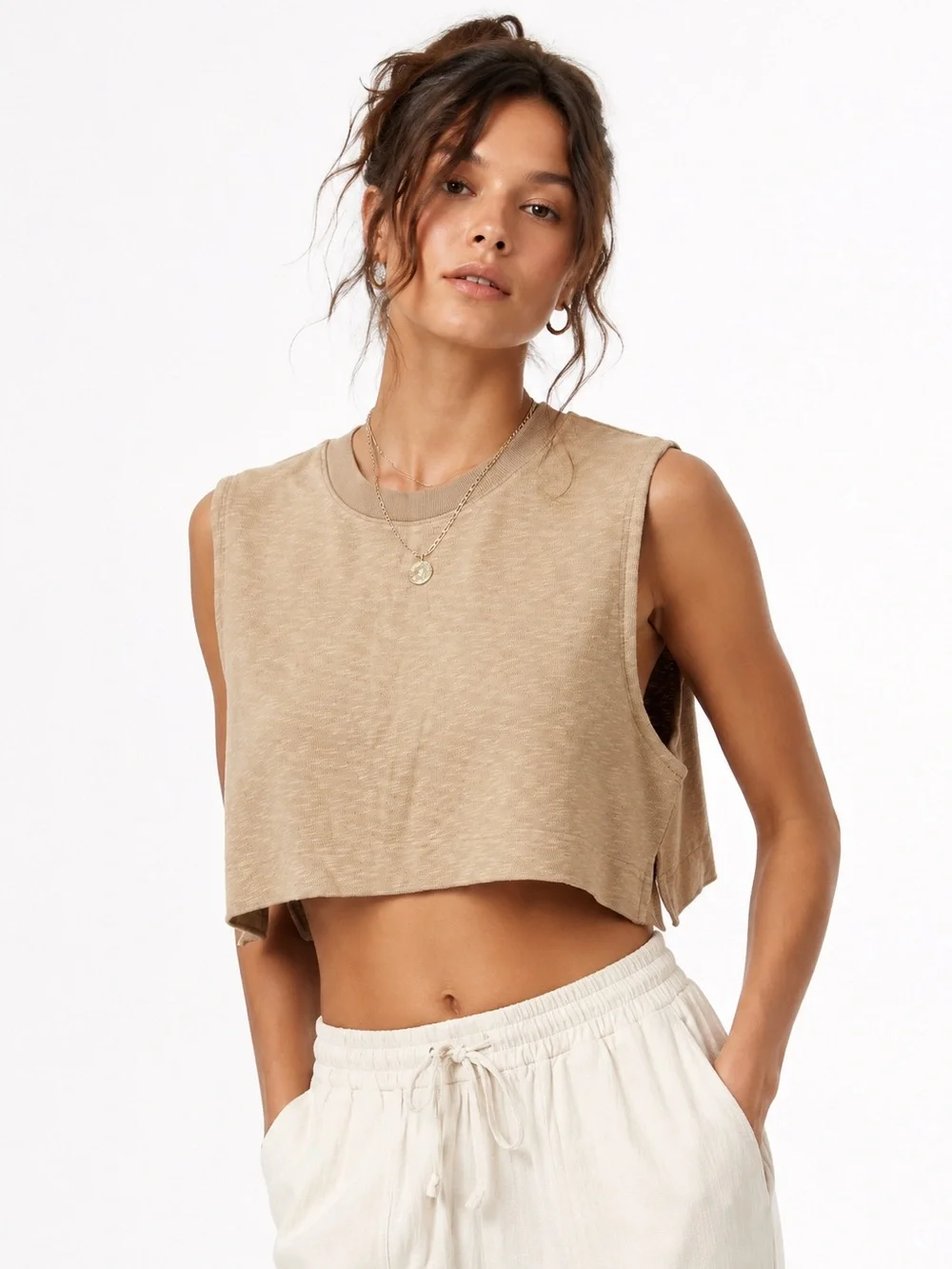 Free People Beach Oatmeal Cropped Tank